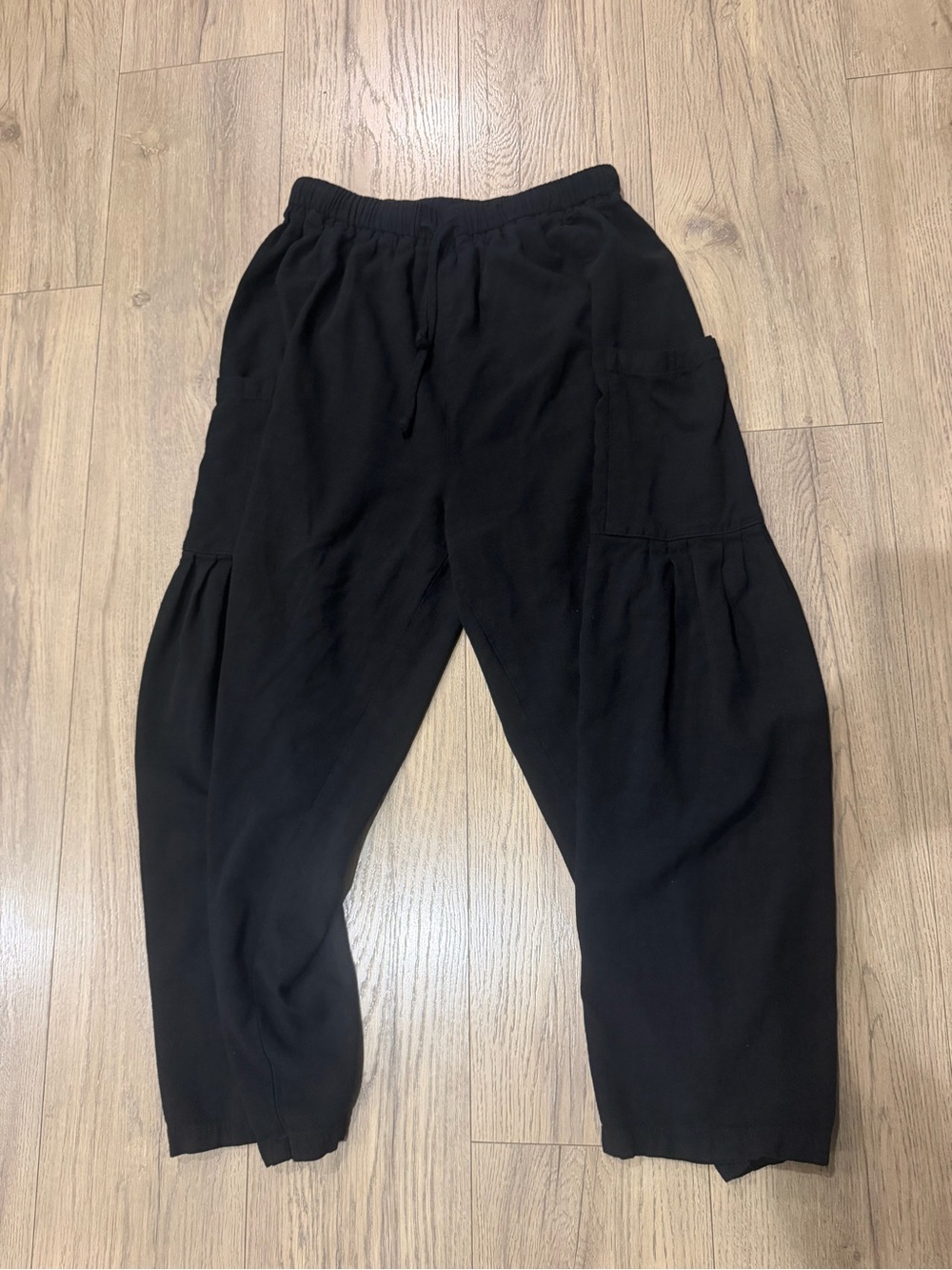 Tarse Black Linen Pants Relaxed Drawstring Pants With Pockets Womens Small